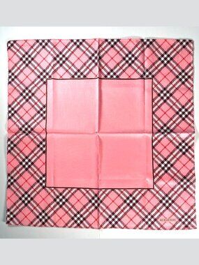 Vintage Burberry Pink Nova Check Cotton Handkerchief Scarf 19.5"